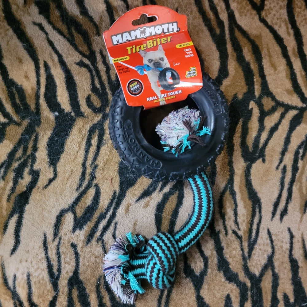 Mammoth TireBiter Dog Toy with Rope Sz Med New Ea. Various Colors